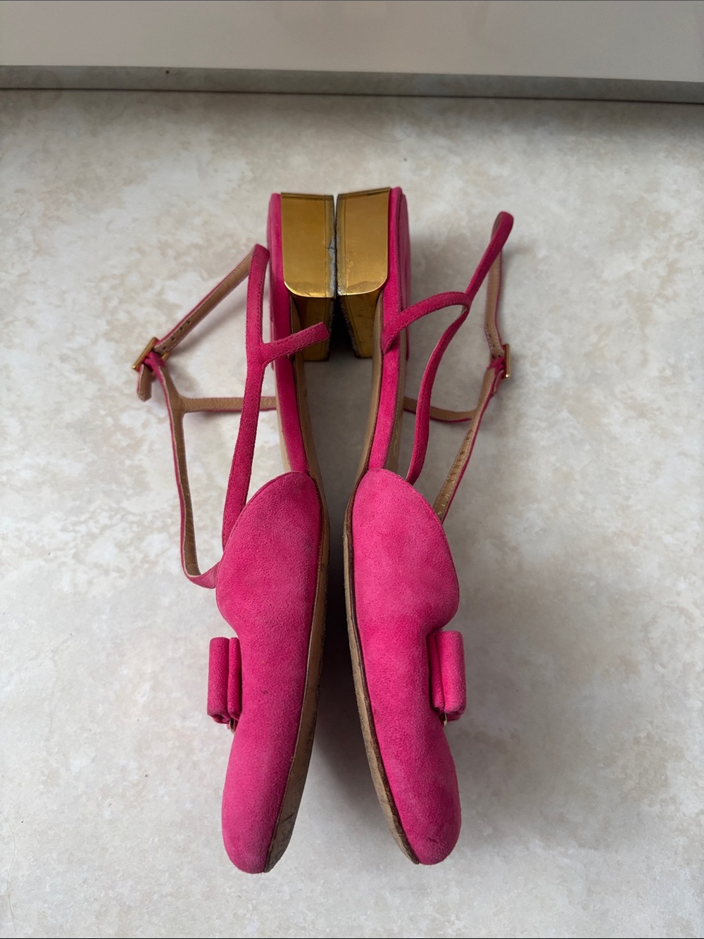 Salvatore Ferragamo Fuchsia Suede Bow Slingback Sandals - Picture 3 of 5